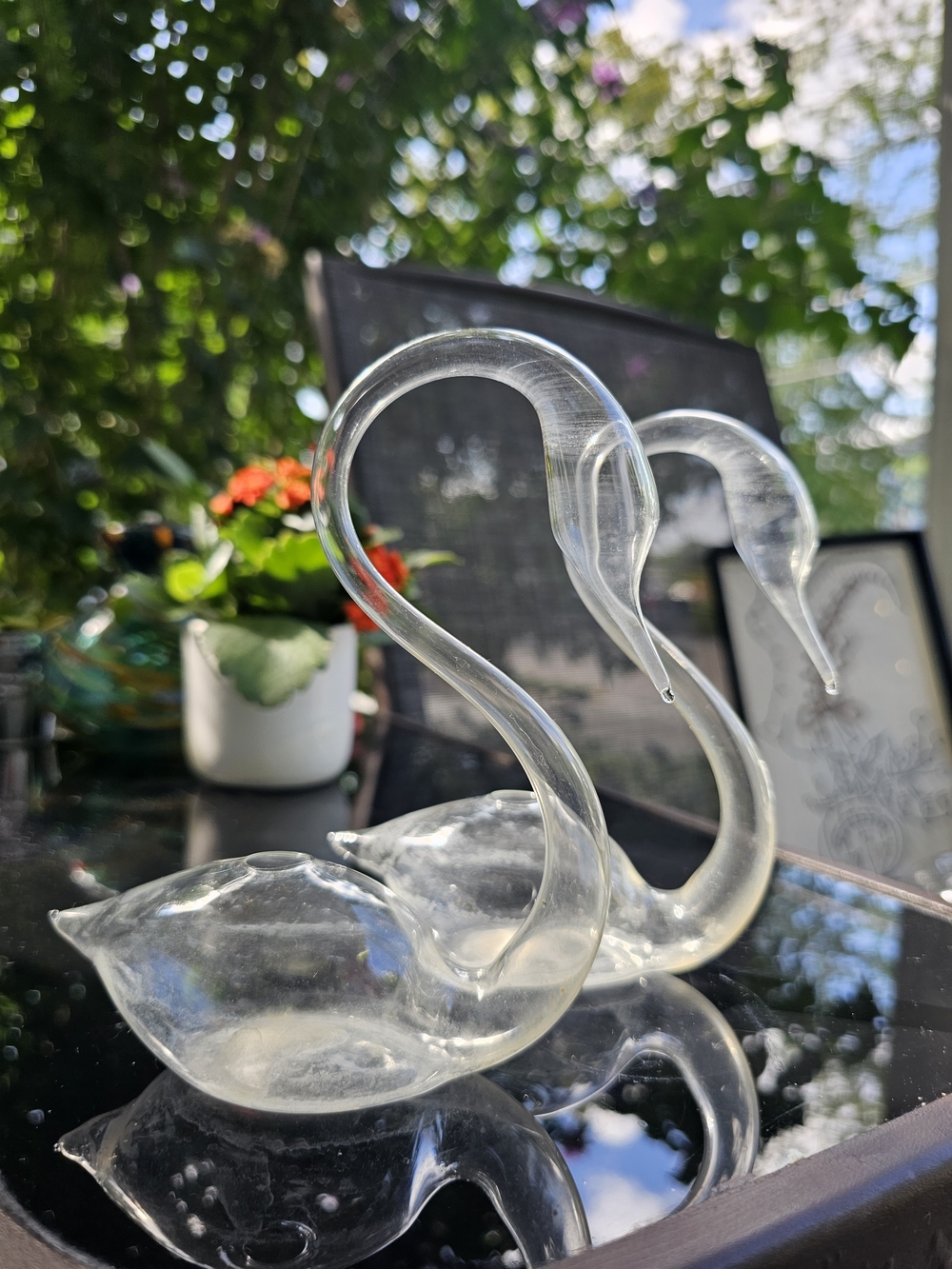 Vintage Hand Blown Glass Swan Vases - Pair of 2 Clear Propagation Bud Vases